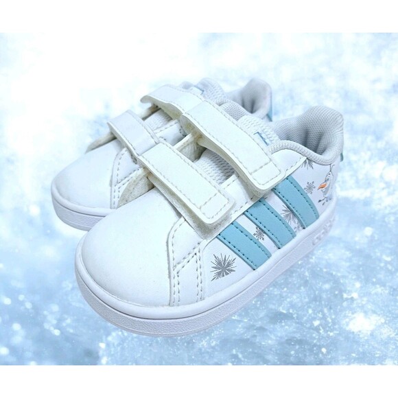 adidas Other - Adidas Disney Frozen Sneakers Baby Toddler Size 4 White Blue Sneakers Straps